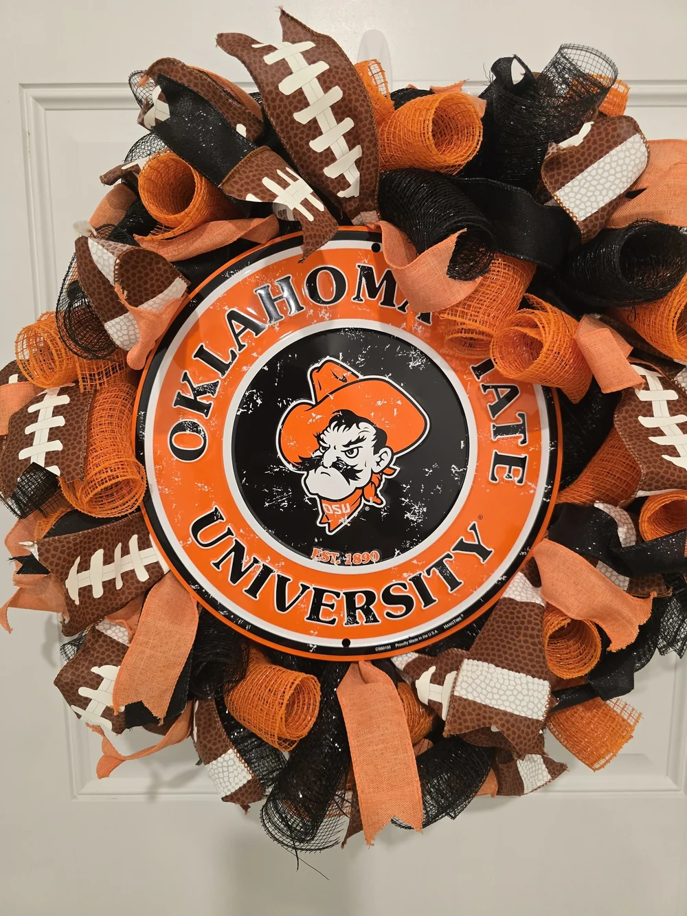 Oklahoma State University OSU Football Wreath - Orange & Black